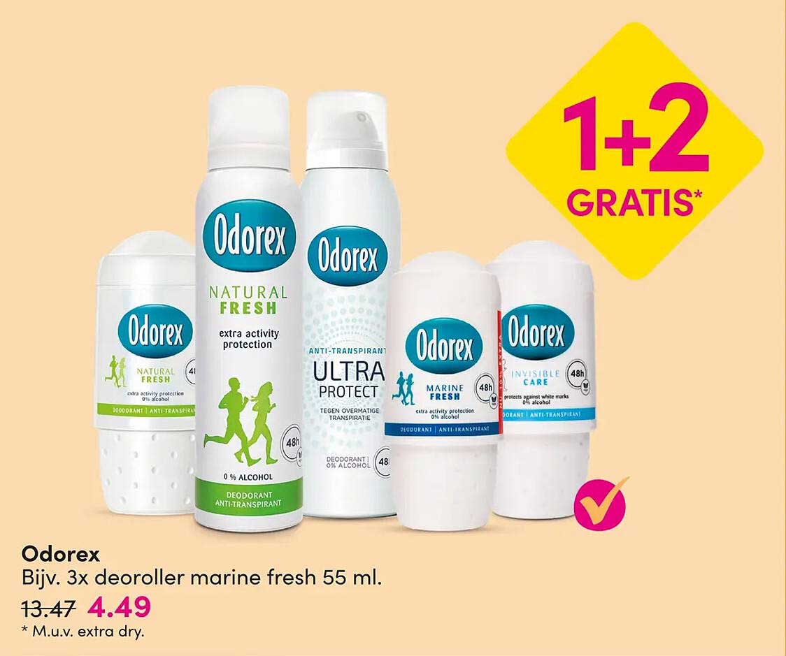 Odorex Bijv. 3x deoroller marine fresh 55 ml. 1+2 GRATIS*