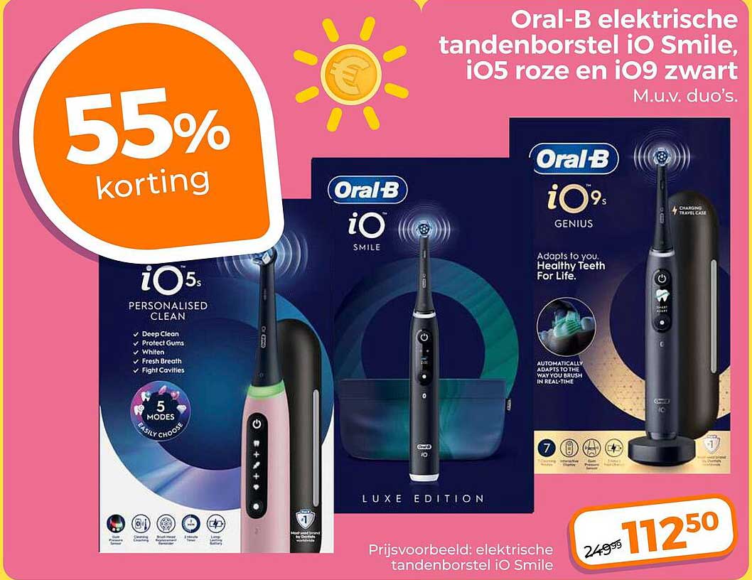 Oral-B elektrische tandenborstel iO Smile, iO5 roze en iO9 zwart M.u.v. duo's.
