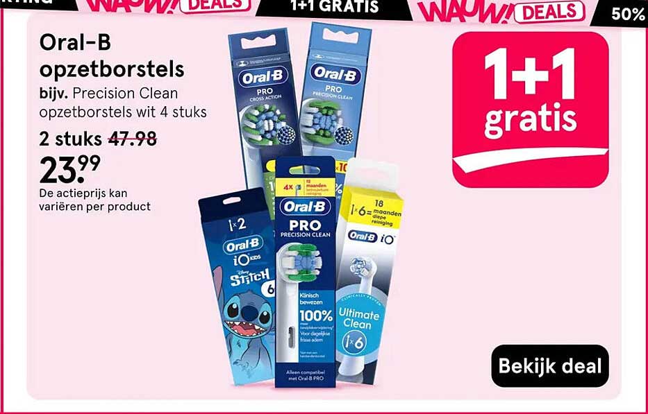 Oral-B opzetborstels 1+1 gratis