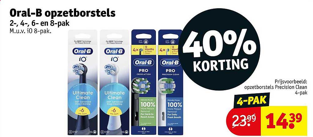 Oral-B opzetborstels 2-, 4-, 6- en 8-pak 40% korting