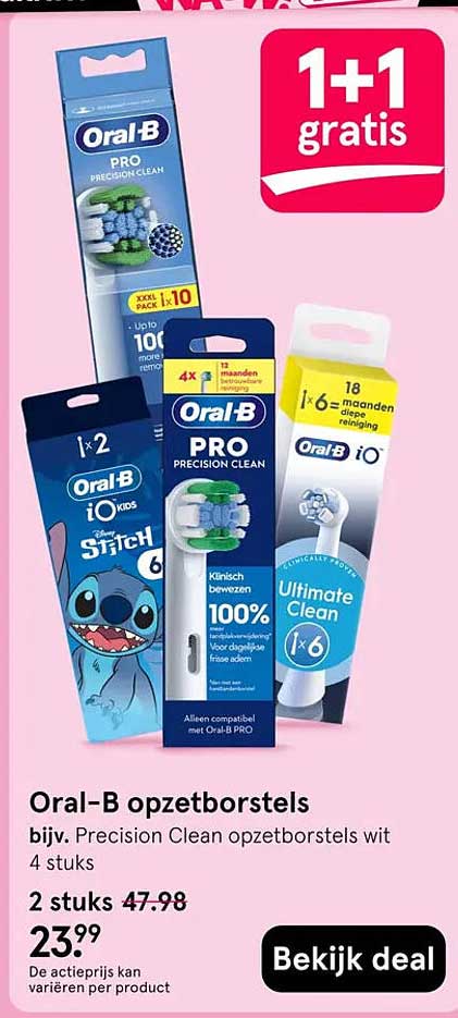 Oral-B opzetborstels bijv. Precision Clean opzetborstels wit 4 stuks 1+1 gratis