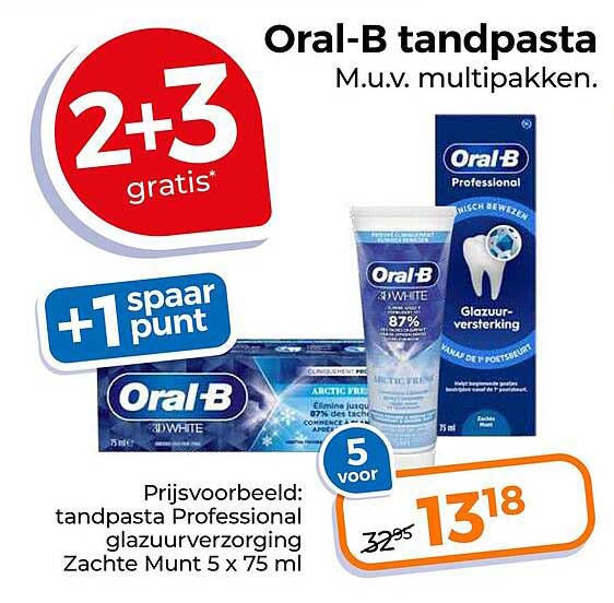 Oral-B tandpasta M.u.v. multipakken. 2+3 gratis +1 spaar punt