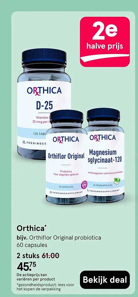 Orthica* bijv. Orthiflor Original probiotica 60 capsules 2e halve prijs