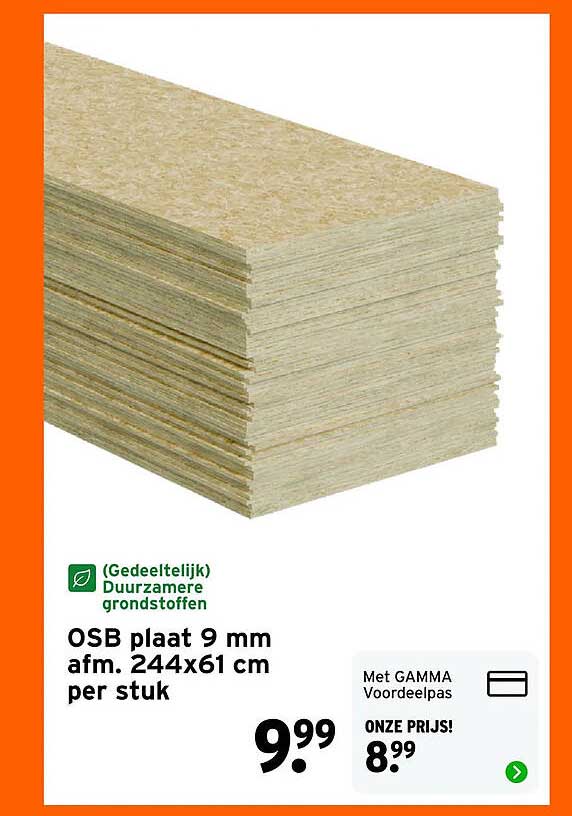 OSB plaat 9 mm afm. 244x61 cm per stuk