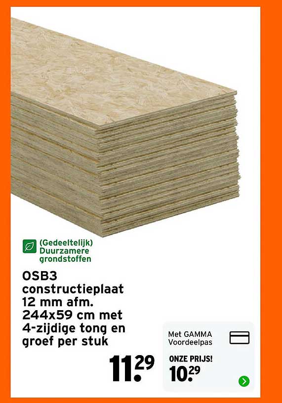 OSB3 constructieplaat 12 mm afm. 244x59 cm met 4-zijdige tong en groef per stuk