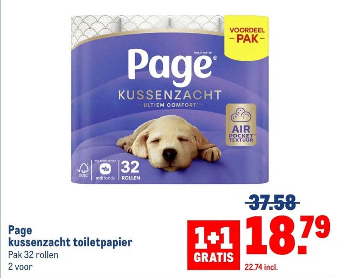 Page kussenzacht toiletpapier Pak 32 rollen 1+1 GRATIS