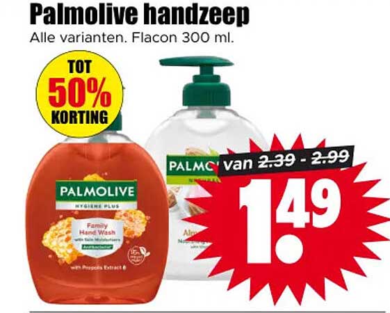 Palmolive handzeep Alle varianten. Flacon 300 ml. TOT 50% KORTING