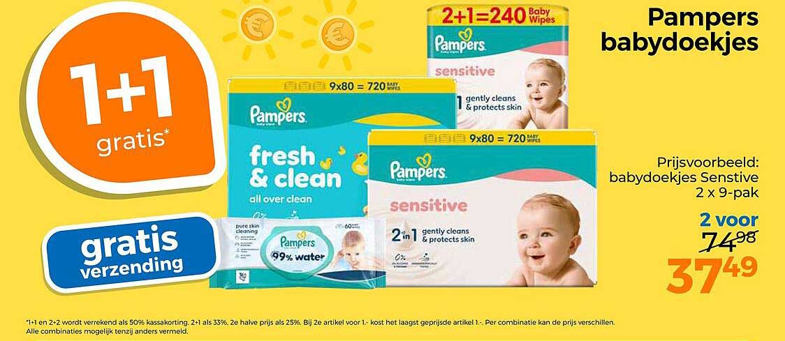Pampers babydoekjes 1+1 gratis