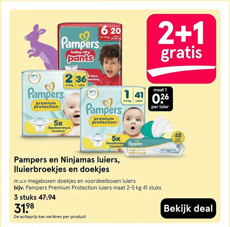 Pampers en Ninjamas luiers, luiierbroekjes en doekjes 2+1 gratis