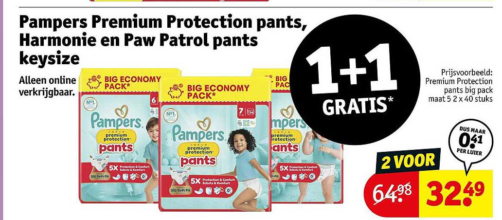 Pampers Premium Protection pants, Harmonie en Paw Patrol pants keysize 1+1 GRATIS*