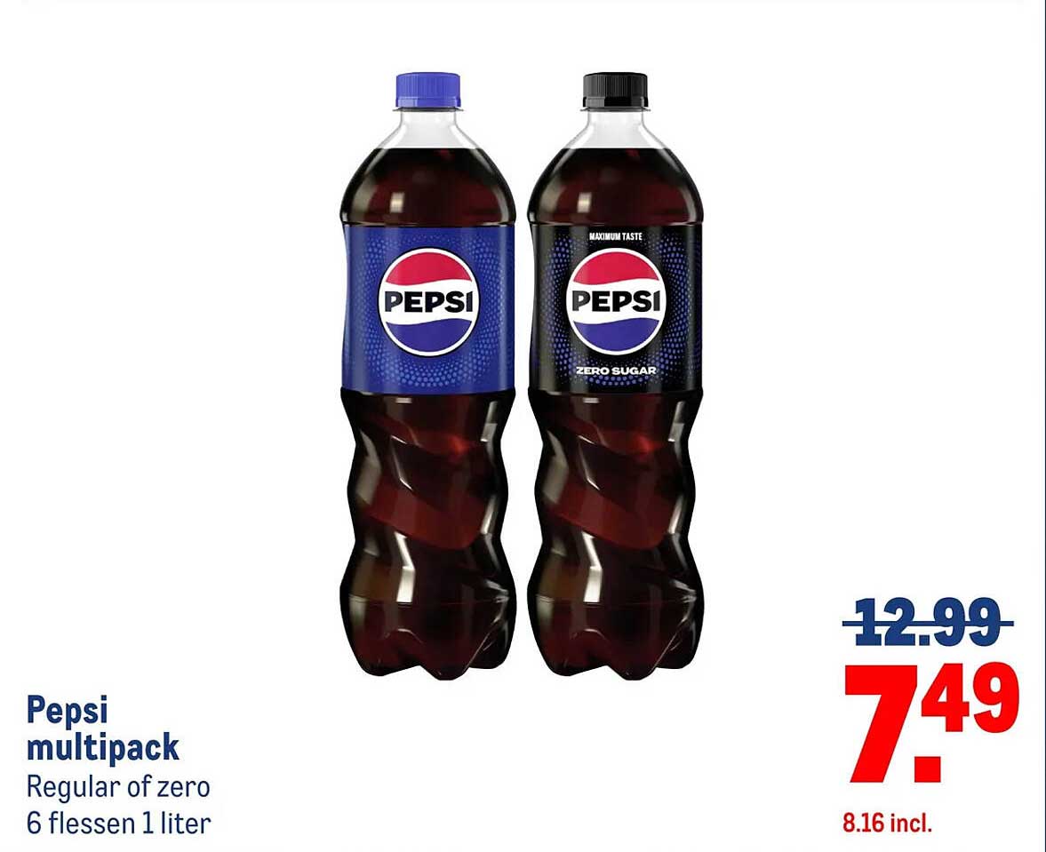 Pepsi multipack Regular of zero 6 flessen 1 liter