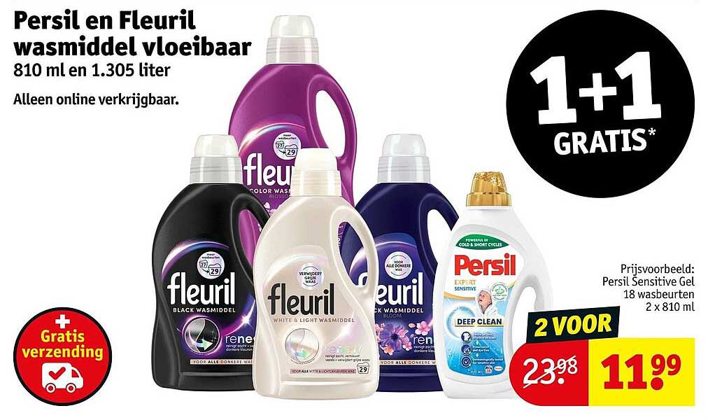 Persil en Fleuril wasmiddel vloeibaar 810 ml en 1.305 liter 1+1 GRATIS*