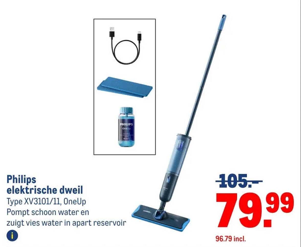 Philips elektrische dweil Type XV3101/11, OneUp