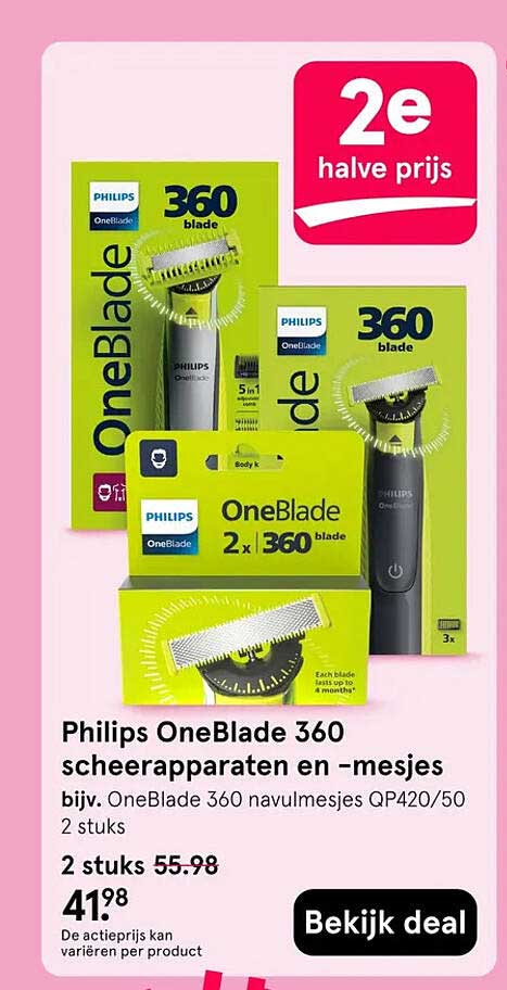Philips OneBlade 360 scheerapparaten en -mesjes 2e halve prijs