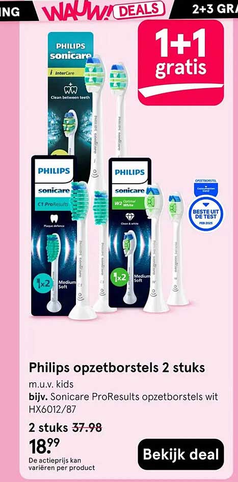 Philips opzetborstels 2 stuks 1+1 gratis
