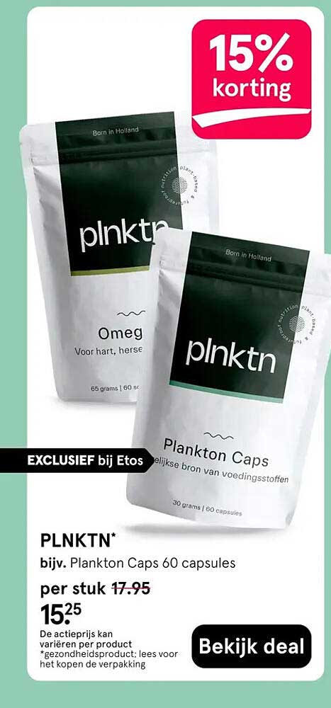 PLNKTN* bijv. Plankton Caps 60 capsules 15% korting