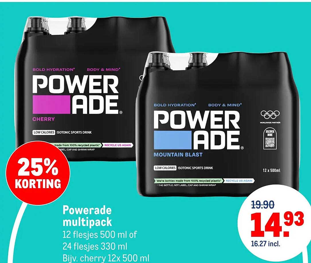 Powerade multipack 25% korting