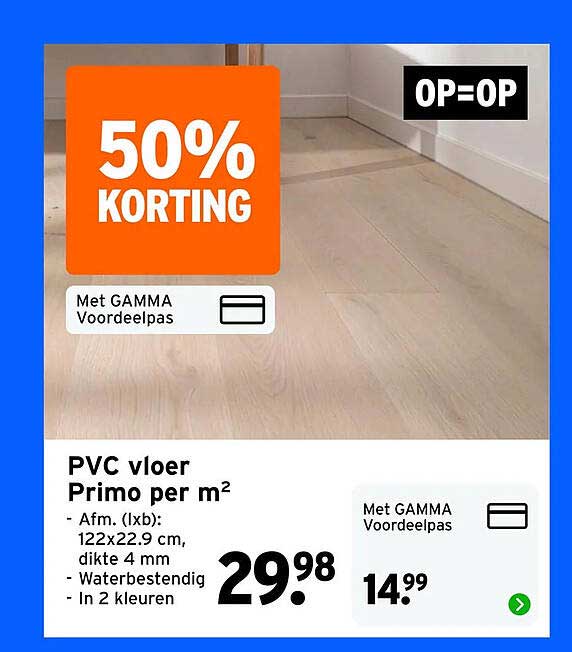 PVC vloer Primo per m² 50% korting OP=OP
