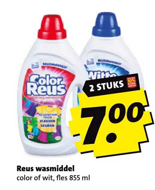 Reus wasmiddel color of wit, fles 855 ml 2 stuks 10% extra