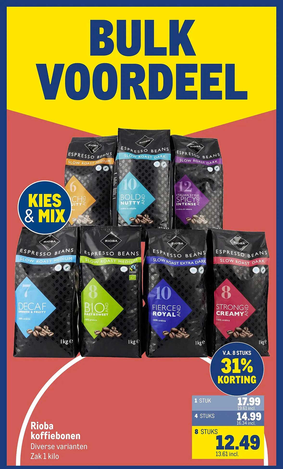 Rioba koffiebonen Diverse varianten Zak 1 kilo