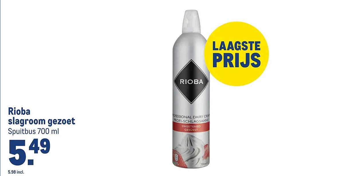 Rioba slagroom gezoet Spuitbus 700 ml