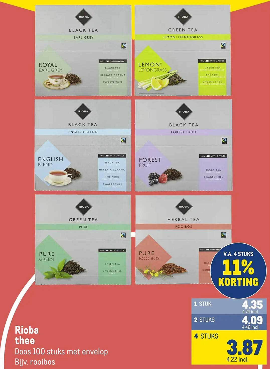 Rioba thee Doos 100 stuks met envelop Bijv. rooibos 11% korting