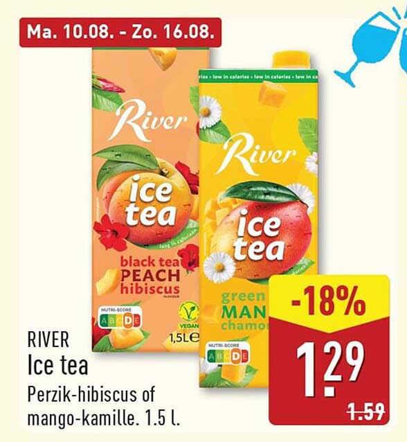 RIVER Ice tea Perzik-hibiscus of mango-kamille. 1.5 L.