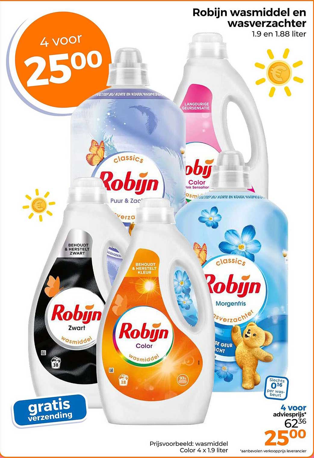 Robijn wasmiddel en wasverzachter 1.9 en 1.88 liter