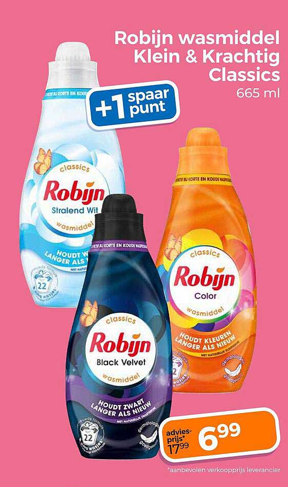 Robijn wasmiddel Klein & Krachtig Classics 665 ml +1 spaarpunt