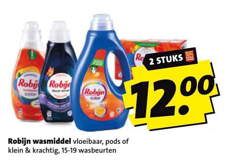 Robijn wasmiddel vloeibaar, pods of klein & krachtig, 15-19 wasbeurten 2 STUKS