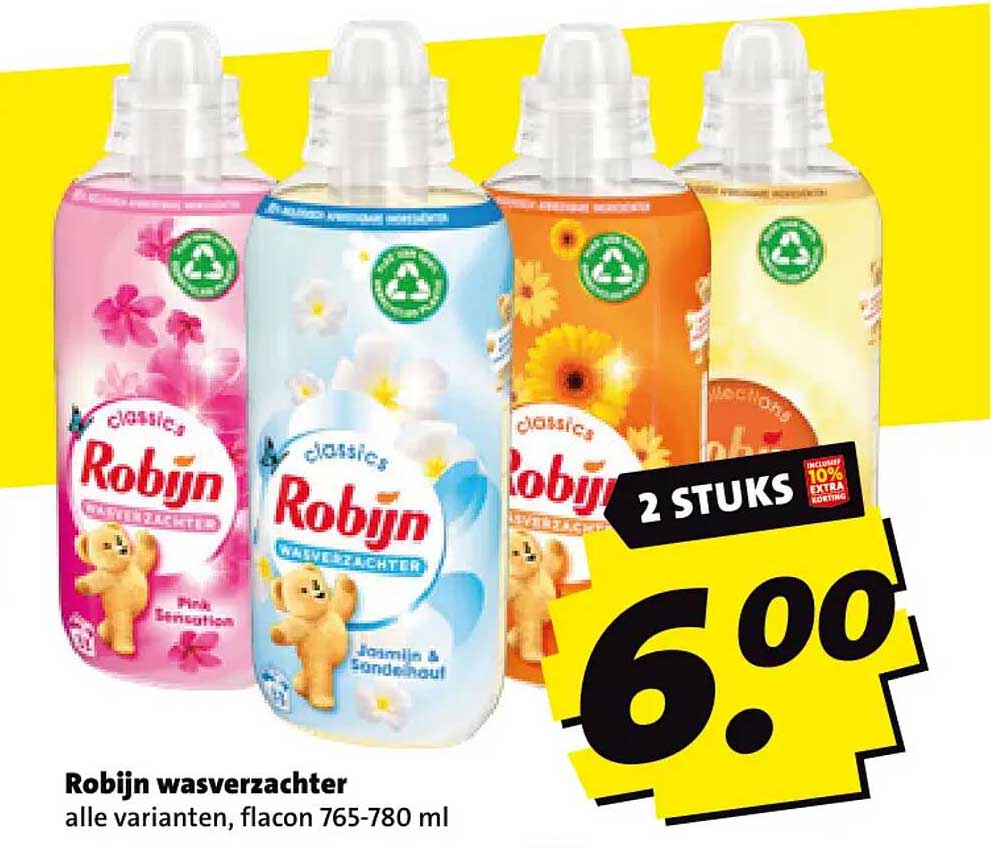 Robijn wasverzachter alle varianten, flacon 765-780 ml 2 STUKS