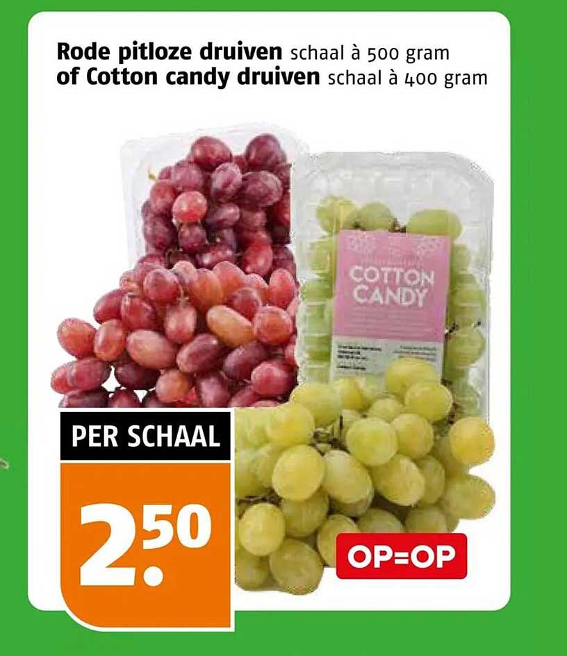 Rode pitloze druiven schaal à 500 gram of Cotton candy druiven schaal à 400 gram