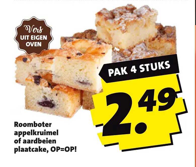 Roomboter appelkruimel of aardbeien plaatcake, OP=OP! PAK 4 STUKS