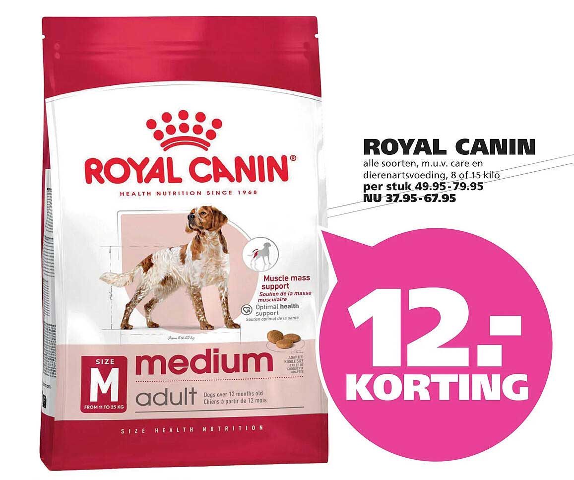ROYAL CANIN alle soorten, m.u.v. care en dierenartsvoeding, 8 of 15 kilo 12:- KORTING