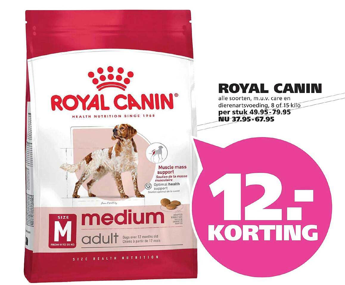 ROYAL CANIN alle soorten, m.u.v. care en dierenartsvoeding, 8 of 15 kilo 12:- KORTING