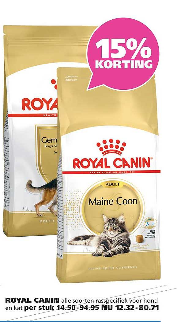 ROYAL CANIN alle soorten raspecifiek voor hond en kat 15% KORTING