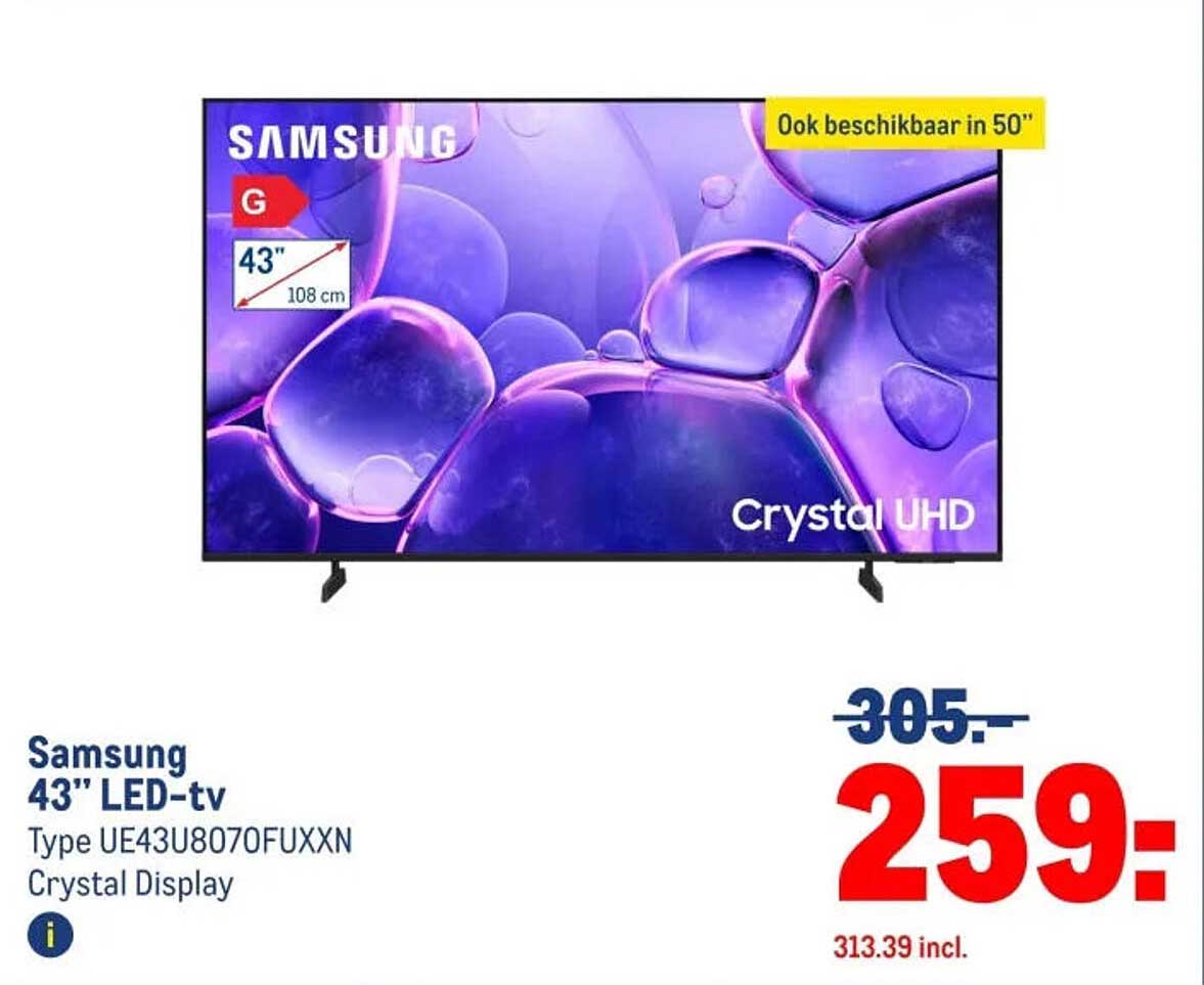Samsung 43" LED-tv Type UE43U8070FUXXN Crystal Display