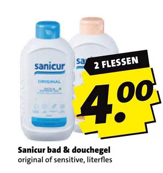 Sanicur bad & douchegel original of sensitive, literfles 2 FLESSEN