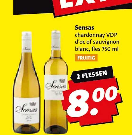 Sensas chardonnay VDP d'oc of sauvignon blanc, fles 750 ml FRUITIG 2 FLESSEN