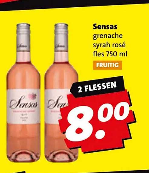Sensas grenache syrah rosé fles 750 ml FRUITIG 2 FLESSEN