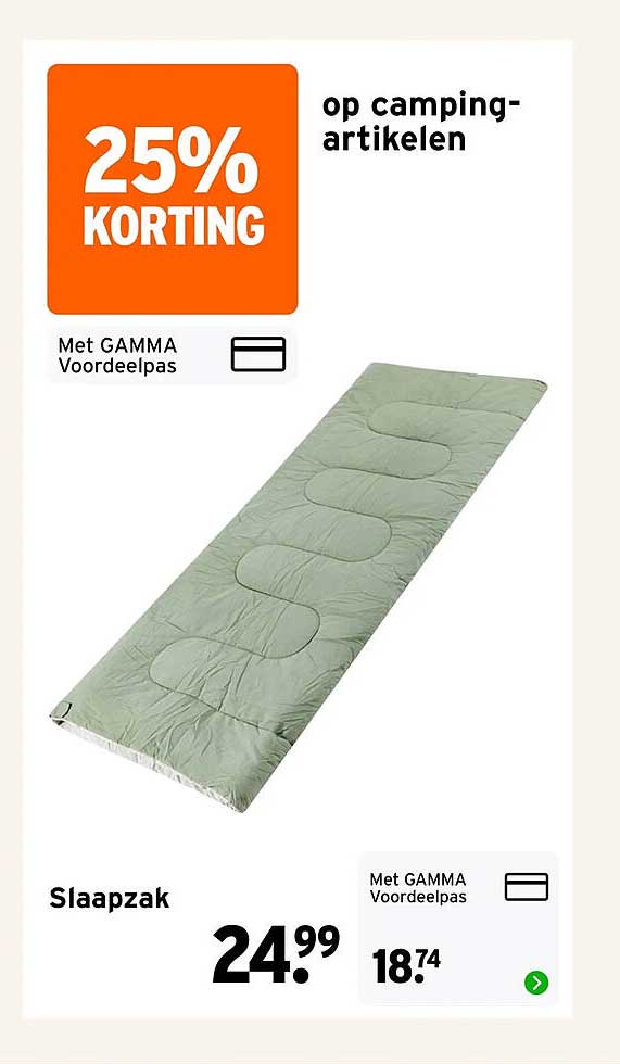 Slaapzak 25% korting op camping-artikelen