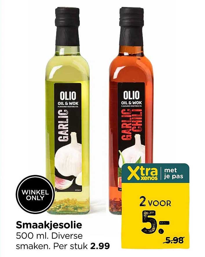 Smaakjesolie 500 ml. Diverse smaken. Per stuk 2.99