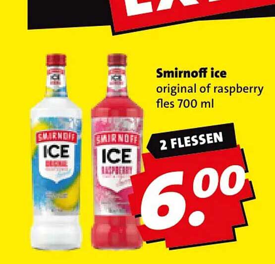 Smirnoff ice original of raspberry fles 700 ml 2 flessen