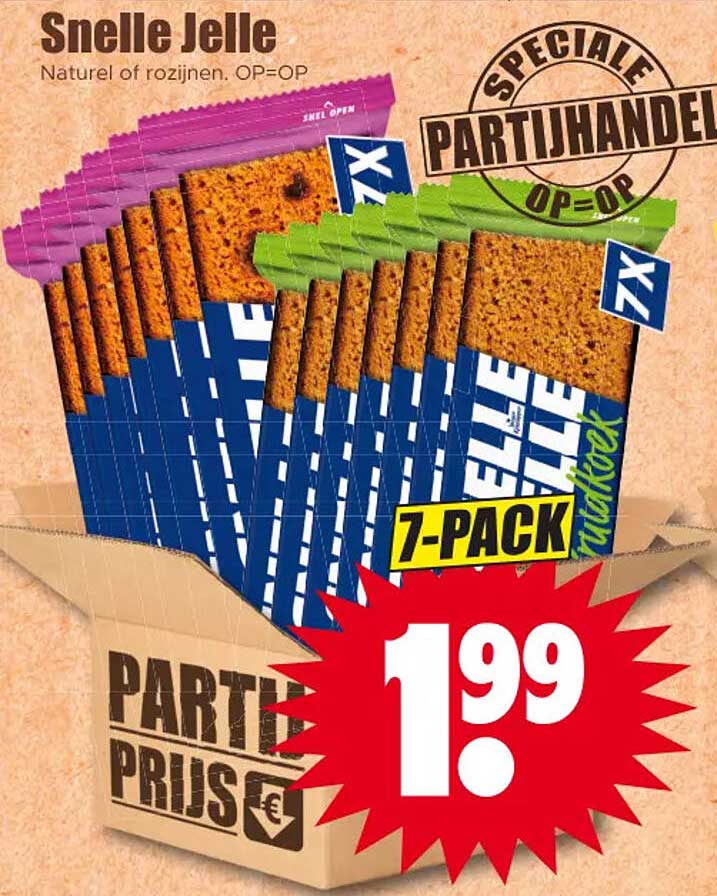 Snelle Jelle Naturel of rozijnen. OP=OP Speciale Partijhandel OP=OP 7-pack