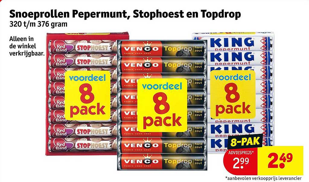 Snoeprollen Pepermunt, Stophoest en Topdrop 320 t/m 376 gram 8-pack