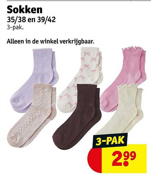 Sokken 35/38 en 39/42 3-pak.