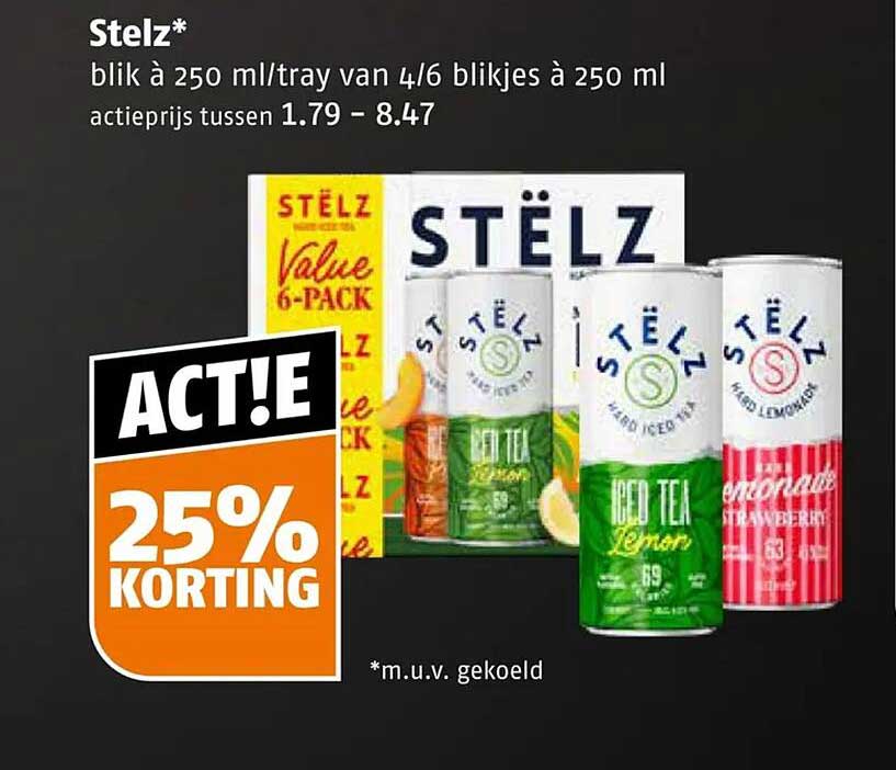 Stelz* blik à 250 ml/tray van 4/6 blikjes à 250 ml ACT!E 25% KORTING