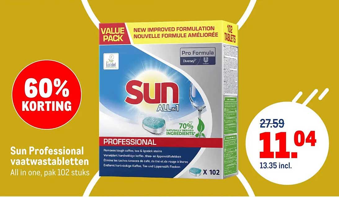 Sun Professional vaatwastabletten All in one, pak 102 stuks