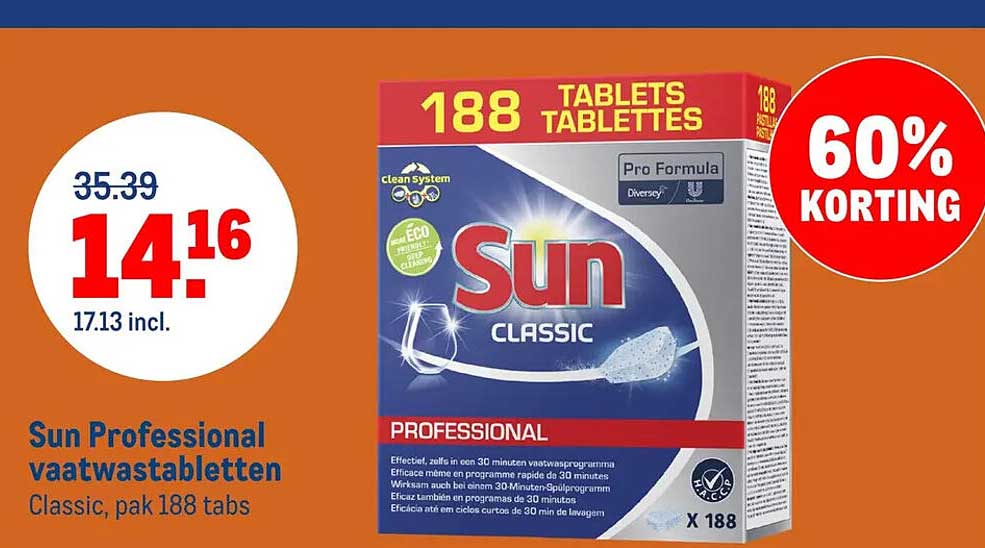 Sun Professional vaatwastabletten Classic, pak 188 tabs 60% KORTING