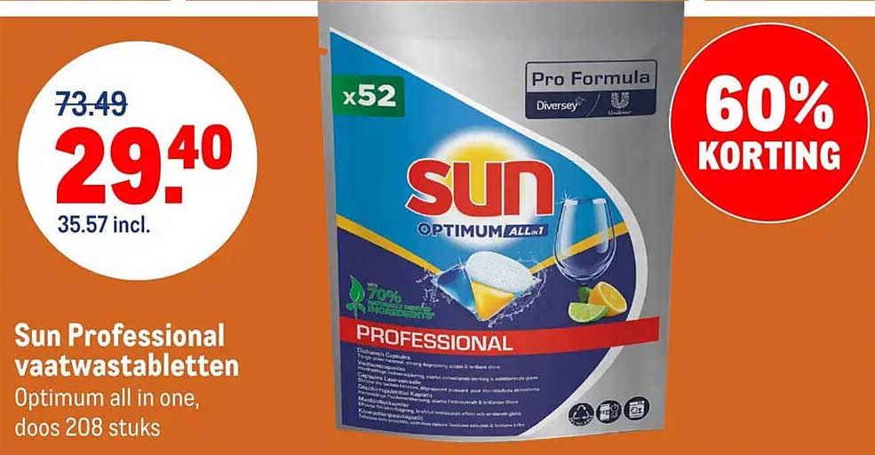 Sun Professional vaatwastabletten Optimum all in one, doos 208 stuks 60% KORTING